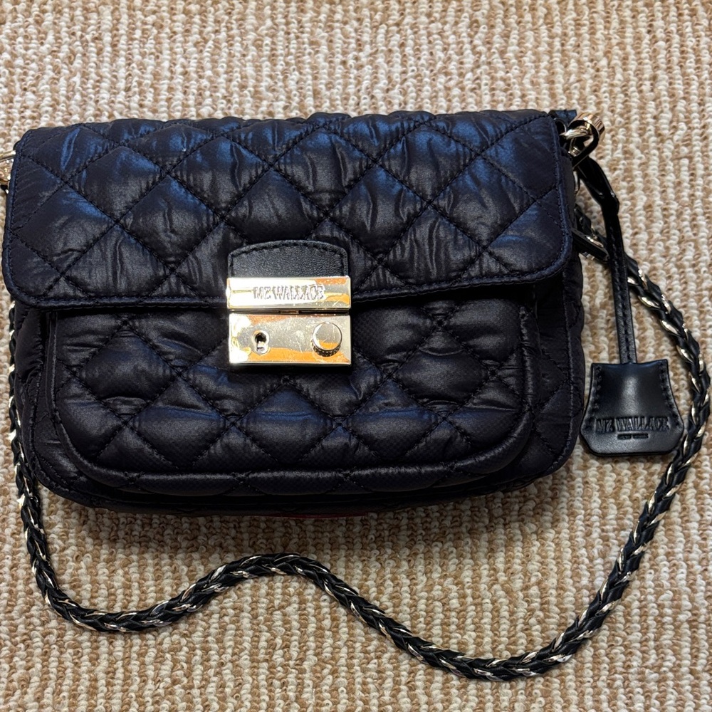 MZ Wallace Black Quilted Crossbody with Gold Lock Clasp